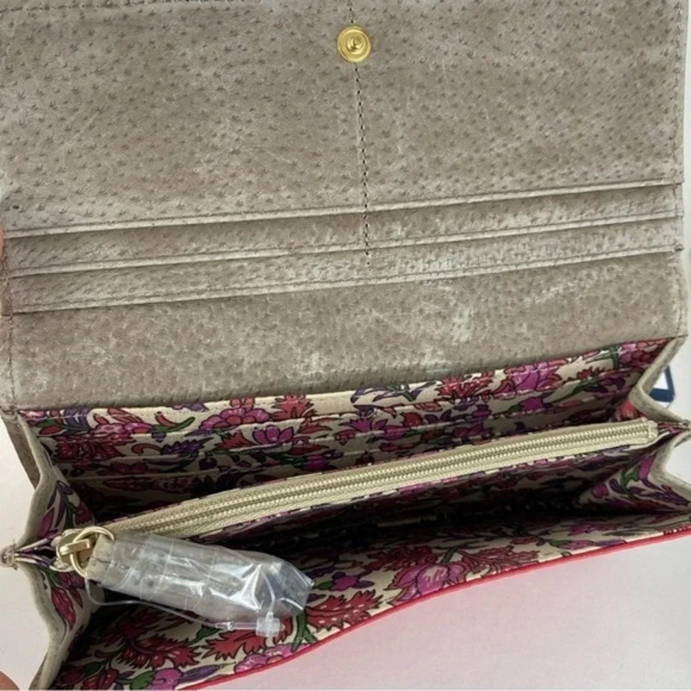 VTG Retro Liz Claiborne Pleated Pebbled Leather Wallet Clutch Red Quilted NIB